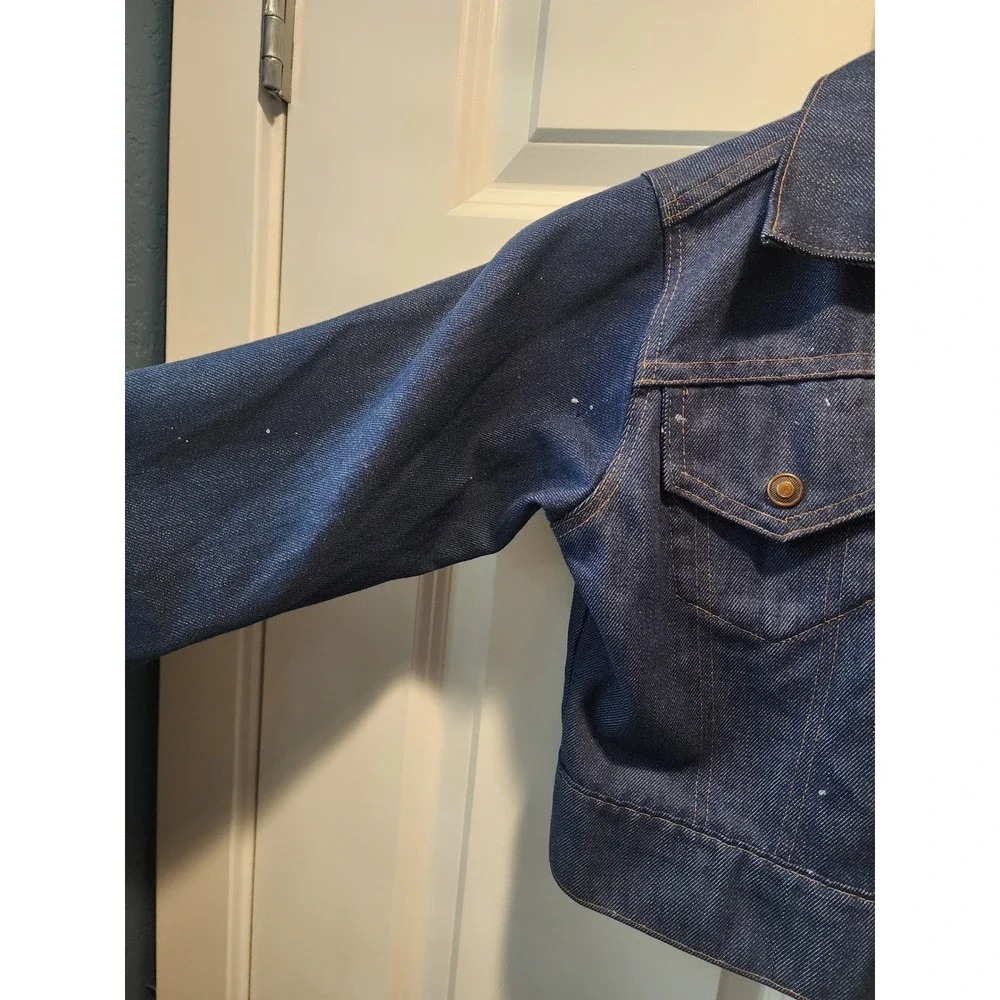 Vintage 70s JCPenney Super Denim Boys Trucker Jacket Selvedge Blue Dark Wash